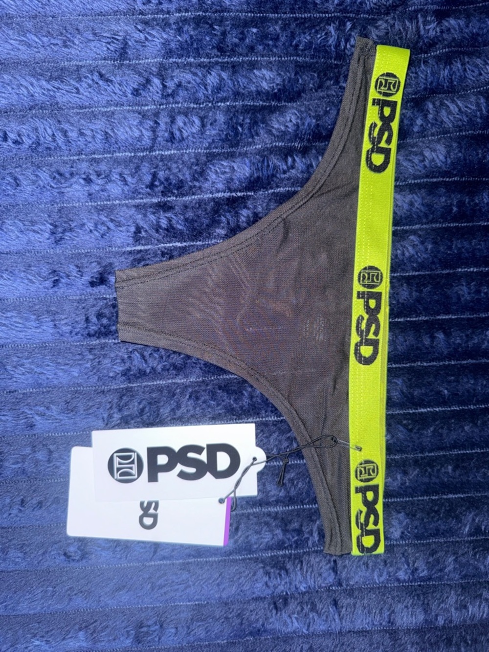 PSD Black Thong with Neon Green Logo Waistband